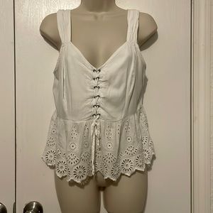 Aeropostale white tank with front tie and crochet detail!